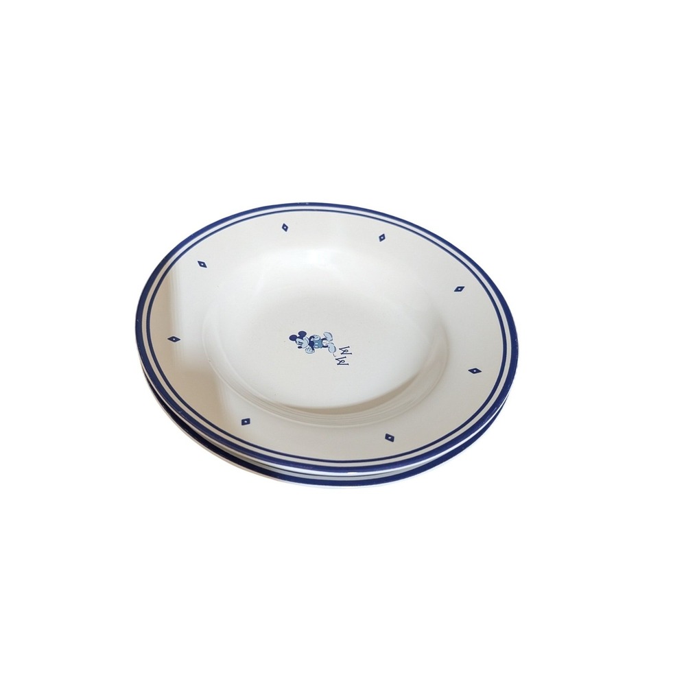 Disney Yummy! Mickey Mouse Blue White Stoneware Pasta Bowls Set of 2 8.5 Inch